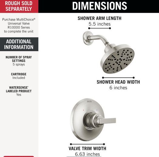 Delta Tetra® 14 Series Lumicoat® Stainless Shower Trim-4