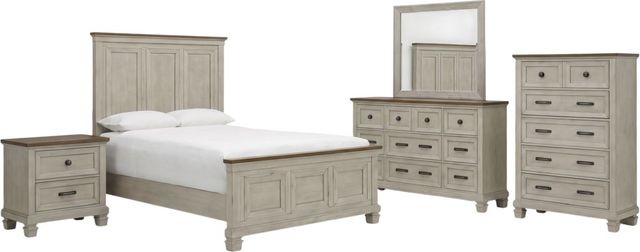 Elements International Farmington 5-Piece Medium Brown/Washed Stone Queen Panel Bedroom Set-0