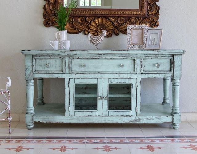 International Furniture Direct Aruba Sky Blue TV Stand-1