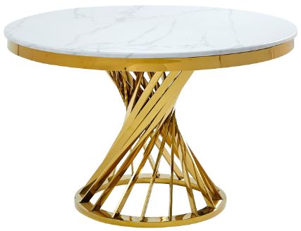 Mazin Furniture Venus White Round Dining Table with Gold Base-0