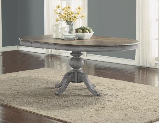 Flexsteel® Plymouth Medium Brown Top Round Pedestal Dining Table with Distressed Graywash Base-1