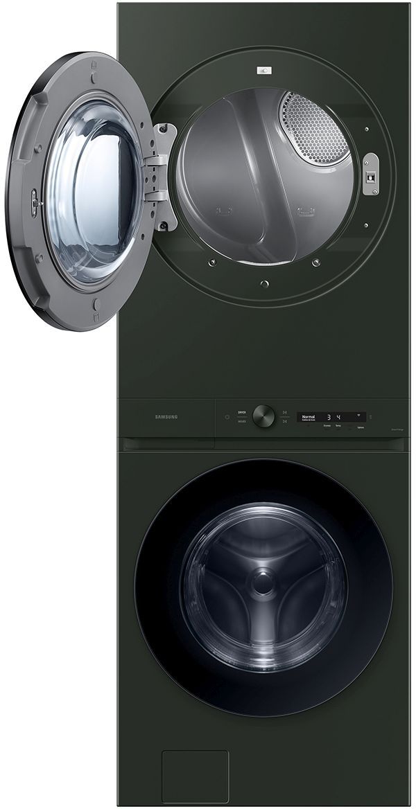 Samsung Bespoke 5.3 Cu. Ft. Washer, 7.6 Cu. Ft. Dryer Satin Green Stack Laundry-1