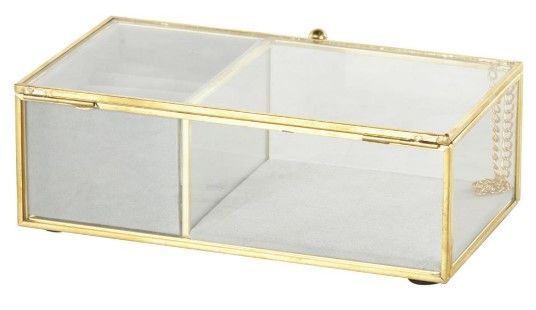 Deco Marche CosmoLiving by Cosmopolitan Clear Glass 7'' Jewelry Box with Gold Metal Frame-1