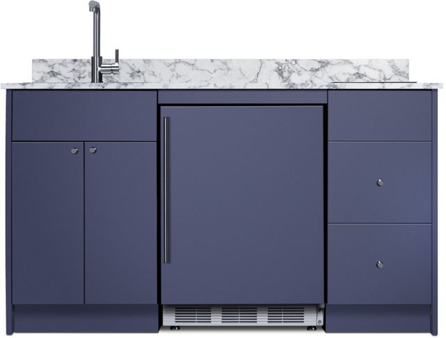 Summit® TurnKey Caldera 63" Midnight Navy Kitchenette with 5 Cu. Ft. Built-In Under the Counter Refrigerator, Induction Cooktop, and Stainless Steel Sink with Faucet-0