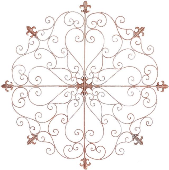 Deco Marche Brown Fleur De Lis Scrolled Medallion Wall Decor-1
