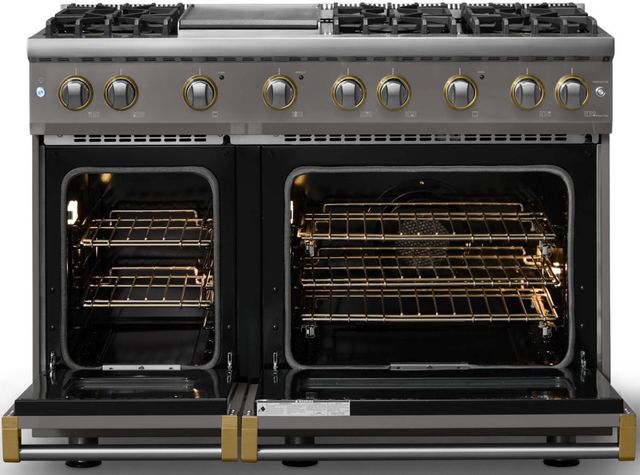 Viking® 5 Series 48" Damascus Gray Pro Style Gas (LP) Range with Brushed Brass Trim-1