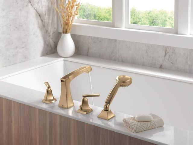 Delta Ashlyn® Roman Champagne Bronze Tub Trim with Hand Shower-1