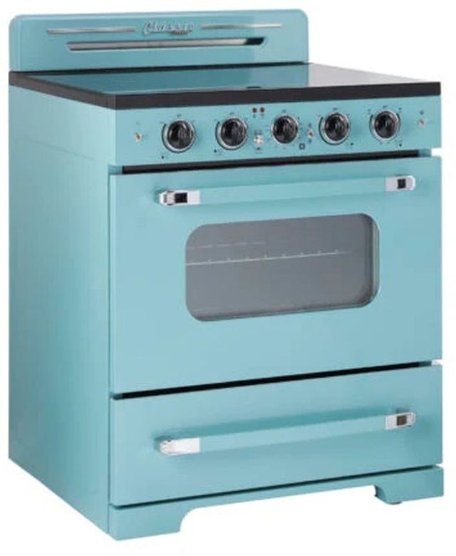 Unique® Appliances Classic Retro 30" Ocean Mist Turquoise Slide-In Electric Range-3