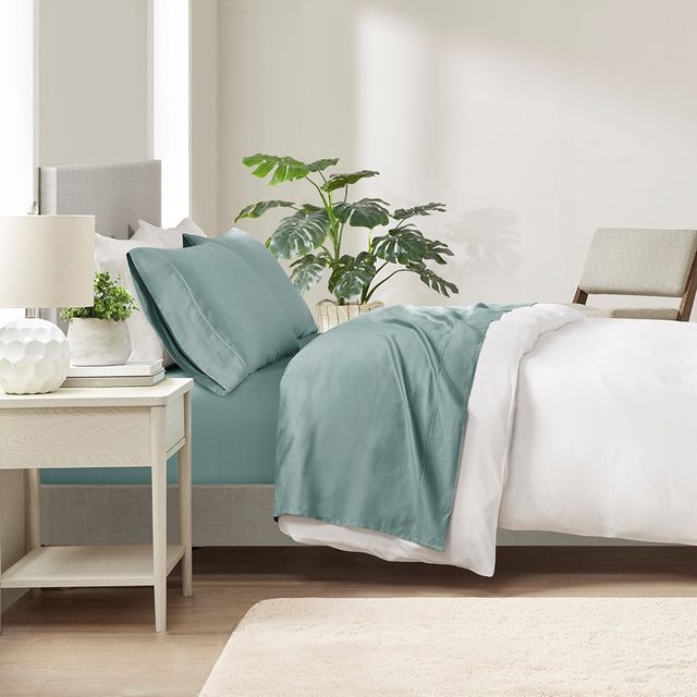 Olliix by Clean Spaces Allergen Barrier Seafoam Full 300 Thread Count Cotton Sheet Set-2