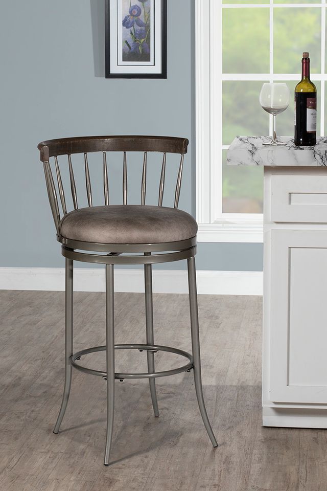 HH2 Home Cortez Pewter Metal Espresso Wood Swivel Counter Stool-2