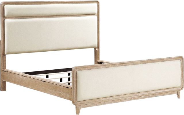 Mazin Furniture Wilshire Natural Oak Upholstered Queen Panel Bed-1