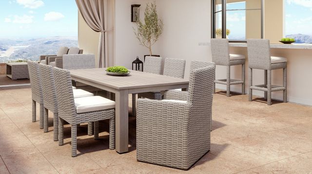 Sunset West Coronado Driftwood Resin Wicker Outdoor Dining Side Chair with Canvas Flax Cushion-3