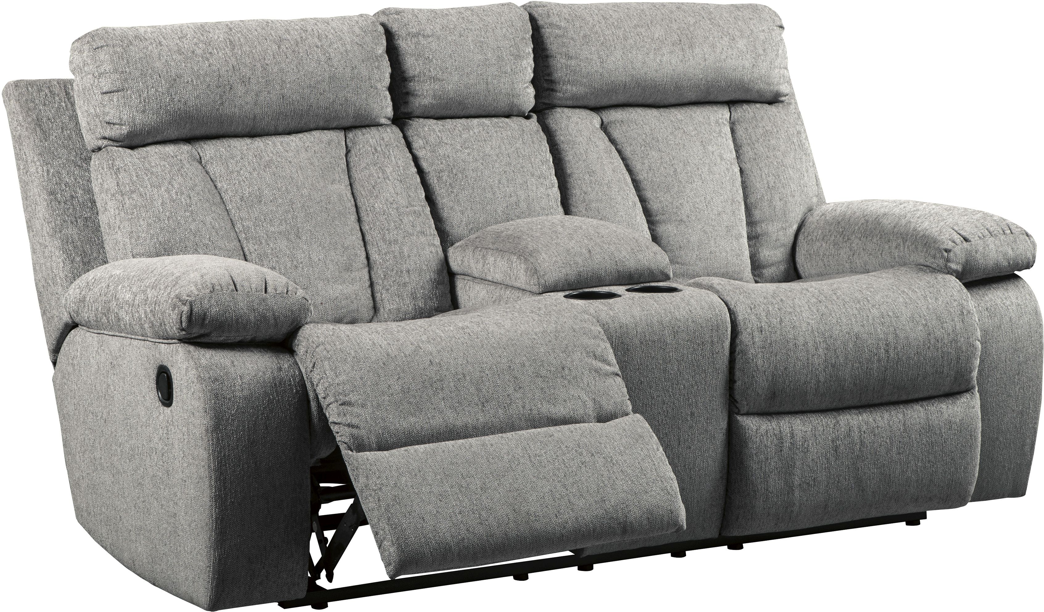 Signature Design by Ashley Mitchiner Fog Double Reclining Loveseat with Console Fischer Furniture Rapid City SD