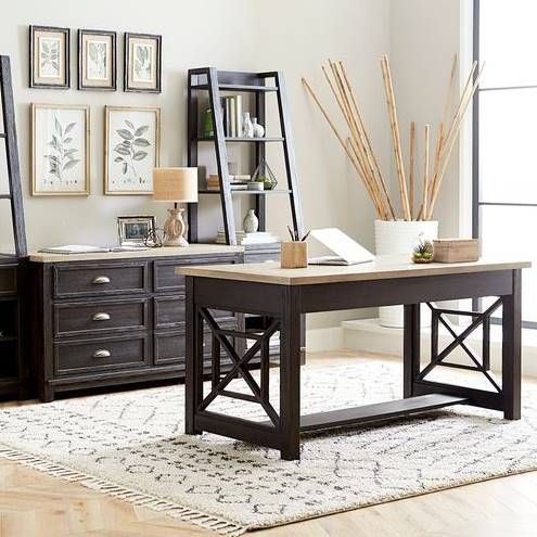 Liberty Furniture Heatherbrook 3-Piece Ash/Charcoal Complete Desk Set-0