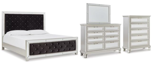 Signature Design by Ashley® Lindenfield 4-Piece Black/Silver King Upholstered Panel Bed Set-0