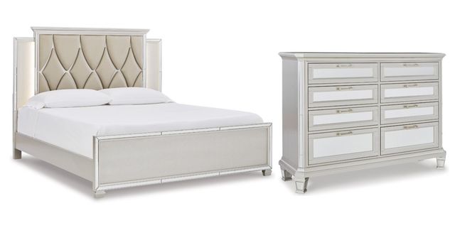Signature Design by Ashley® Lindenfield 2-Piece Silver King Upholstered Panel Bed Set-0