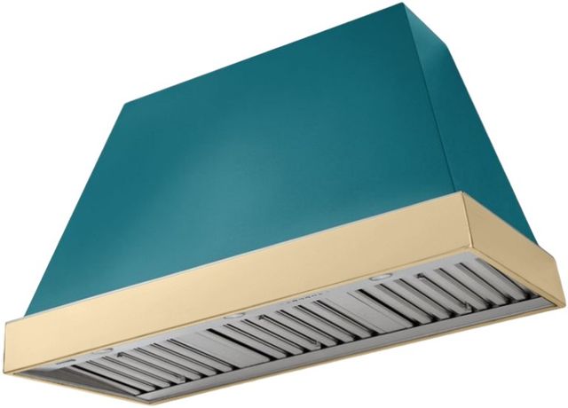AGA Euclid 48" Salcombe Blue Wall Mounted Range Hood  with Polished Brass Trim-0