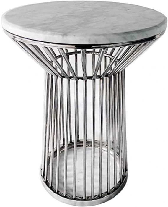 Decor-Rest® Furniture LTD Oasis White Matte Marble Top Side Table with Polished Chrome Base-0