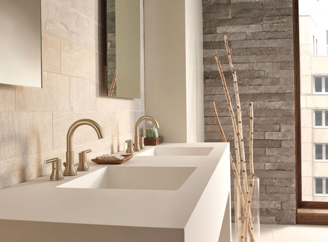 Delta Trinsic® Champagne Bronze 2-Handle Lever Widespread Bathroom Faucet with Pop-Up Drain-1