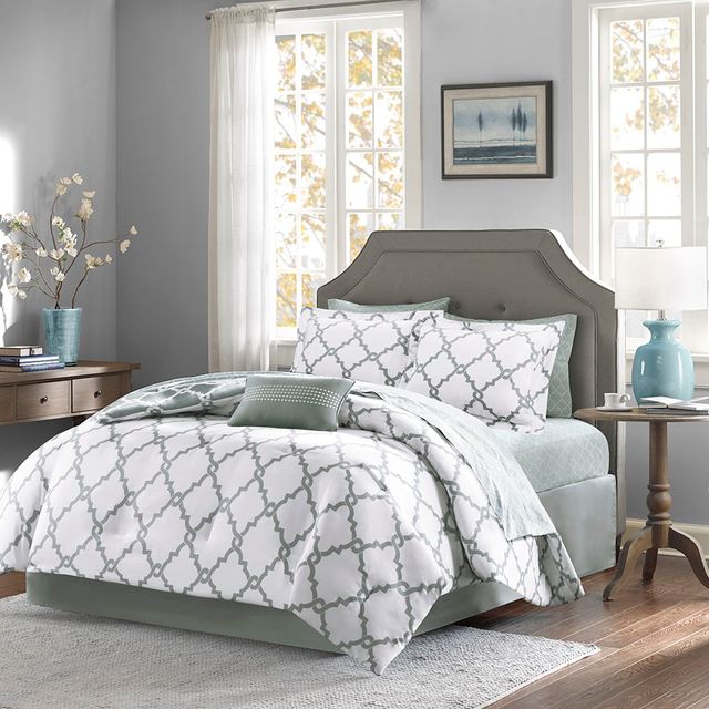 Olliix by Madison Park Essentials Merritt Grey California King Reversible Complete Comforter and Cotton Sheet Set-1