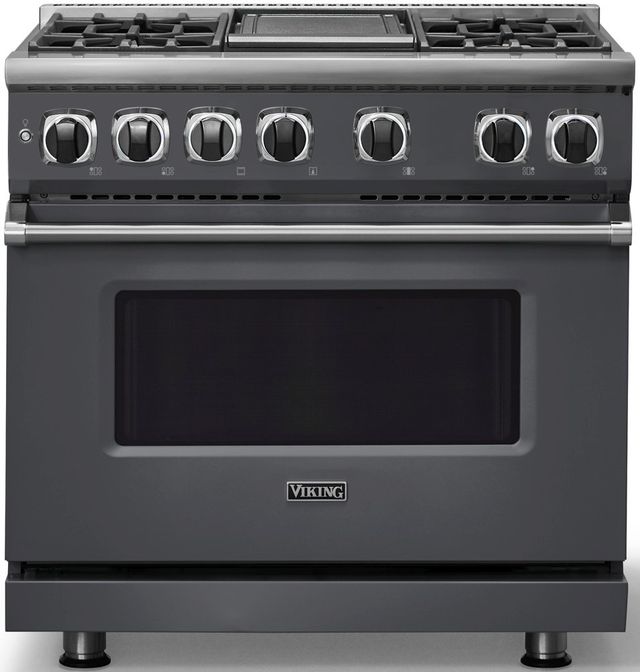 Viking® 7 Series 36" Cast Black Pro Style Dual Fuel Range with 12" Reversible Griddle-2