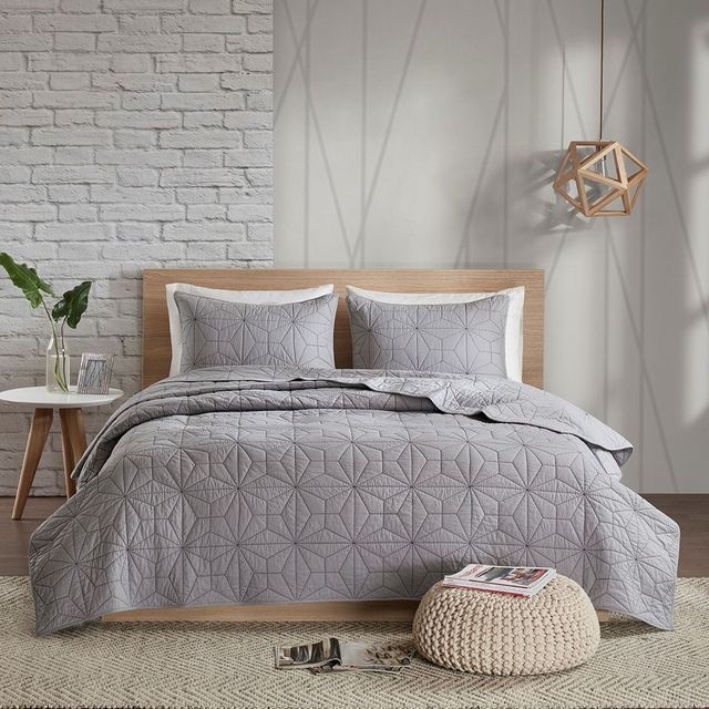 Olliix by Urban Habitat Grey King/California King Caden 3 Piece Cotton Coverlet Set-0