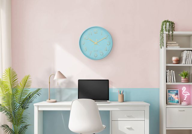 Monarch Specialties Inc. Blue 12" Analog Wall Clock with Gold Numbers-1