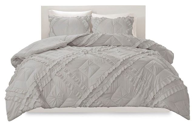Olliix by Intelligent Design Kacie Grey Full/Queen Solid Coverlet Set with Tufted Diamond Ruffles-0
