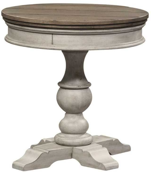 Liberty Furniture Heartland Tobacco Pedestal Chairside Table with Antique White Base-0