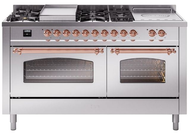 Ilve® Nostalgie II Series 60" Stainless Steel Pro Style Dual Fuel Range-0