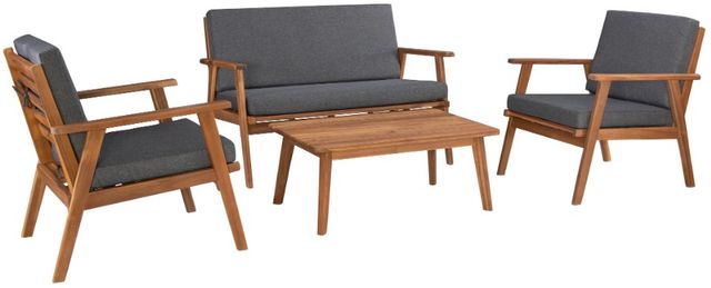 Linon Cosgrove 4-Piece Gray Fabric/Wooden Outdoor Patio Chat Set-0