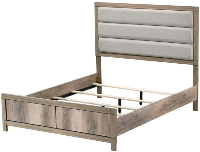 Crown Mark Matteo Beige/Weathered Gray Youth Full Upholstered Panel Bed-2