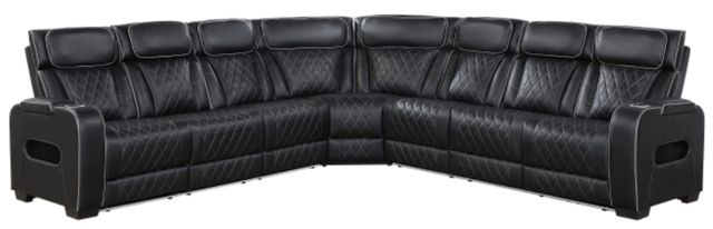 Homelegance® Fairway 3-Piece Black Power Reclining Sectional with Center Drop-Down Cup Holders-0