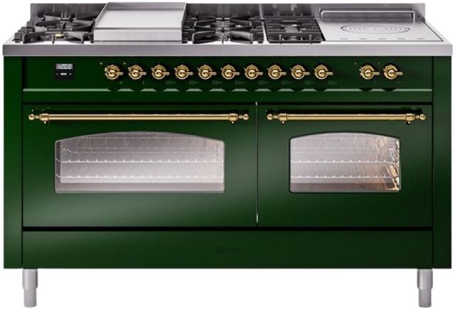 Ilve® Nostalgie II Series 60" Emerald Green Pro Style Dual Fuel Range-0