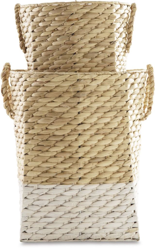 Signature Design by Ashley® Winwich 2-Piece Antique White/Brown Basket Set-1