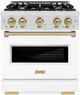 ZLINE Classic Autograph Edition 30" Satin Stainless Steel Pro Style Dual Fuel Range with White Matte Door and Champagne Bronze Accents-0
