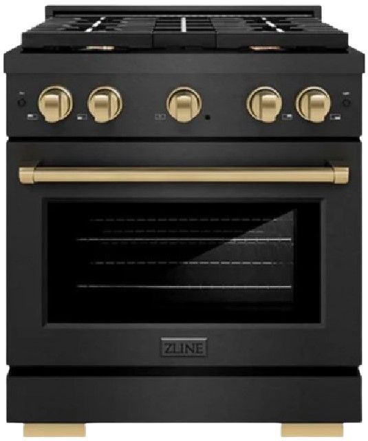 ZLINE Paramount 30" 4.2 cu. ft. Black Satin Stainless Steel with White Matte Door Paramount Dual Fuel Range with 4 Burner DuoPro™ Cooktop and Electric Convection Oven with Champagne Bronze Accents-0