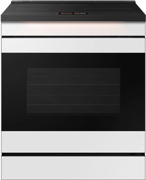 front view of the Samsung Bespoke 30" White Glass Slide In Induction Range