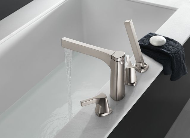Delta Zura® Stainless 4-Hole Roman Tub with Handshower Trim-1