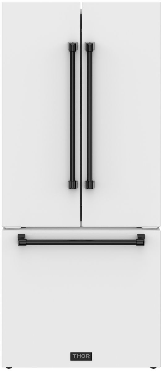 Thor Kitchen Gordon Ramsay Series 30" White French Door Counter Depth Refrigerator with Black Hardware-0