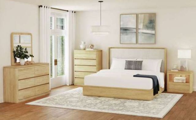 Elements International Rosalie Gray/Natural Upholstered King Panel Bed-1