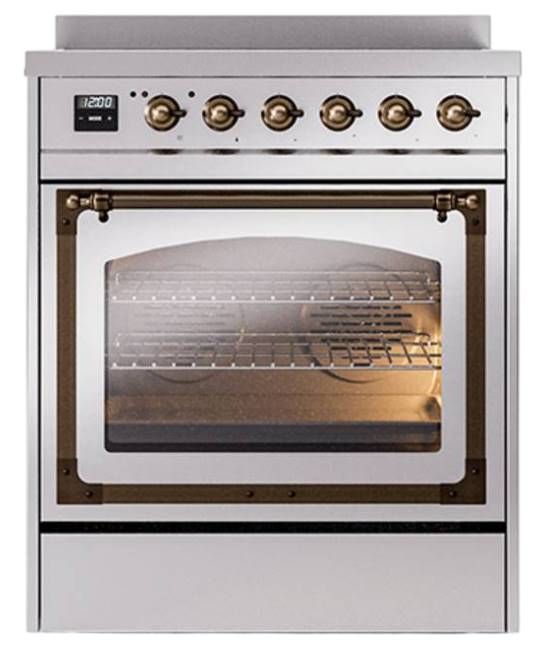 Ilve® Nostalgie II Noblesse 30'' Stainless Steel Pro Style Induction Range with Burnished Trim-1