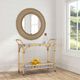 Bassett Mirror Ventana Light Tan Bar Cart with Blue and White Rattan Shelves-3