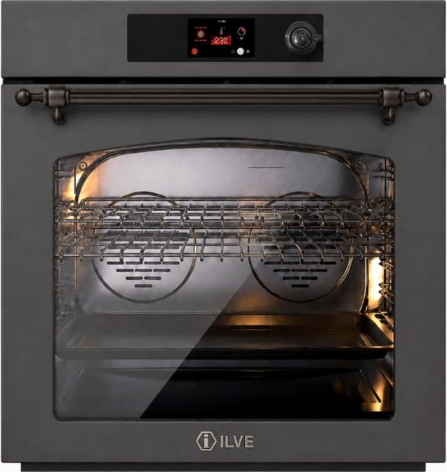 Ilve Nostalgie II 30” Graphite Matte Pyrolytic Single Electric Wall Oven with Burnished Trim-0