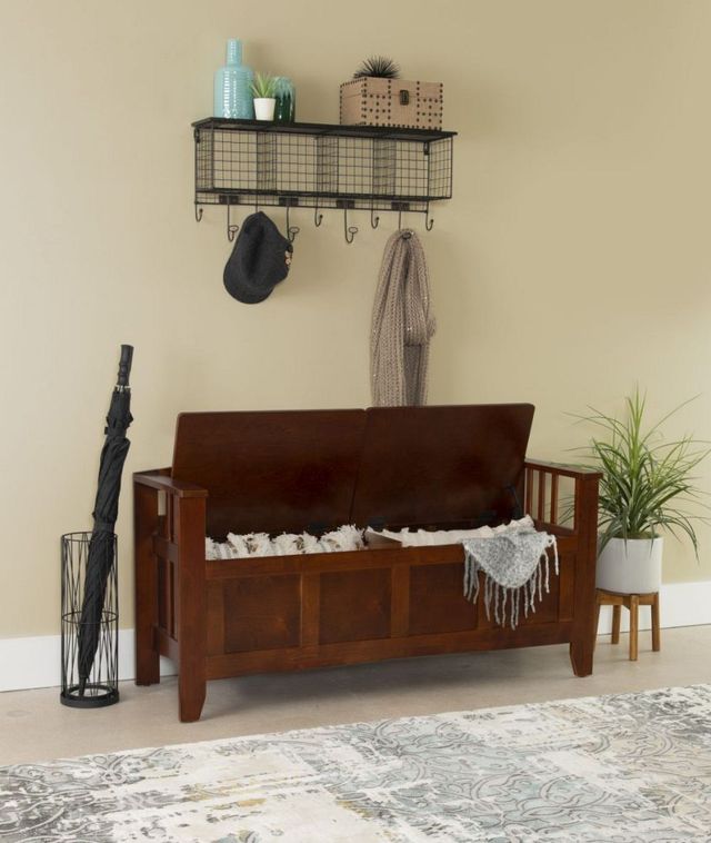 Linon Shayla Warm Walnut Storage Bench-1