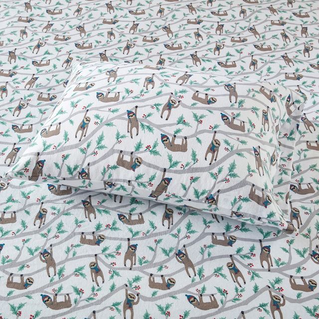 Olliix by True North by Sleep Philosophy Cozy Flannel Multicolor Sloth Full Cotton Printed Sheet Set-2