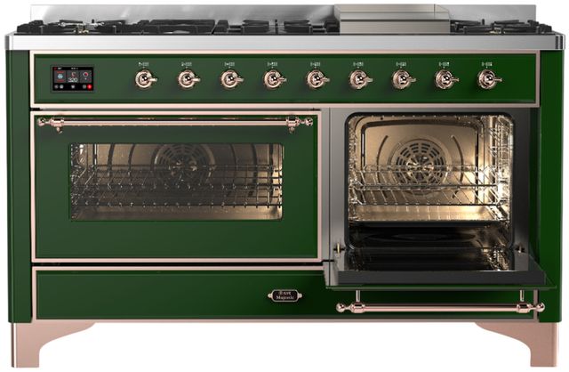 Ilve® Majestic III 60" Emerald Green Pro Style Dual Fuel Liquid Propane Range with Triple Glass Door and Copper Trim-3