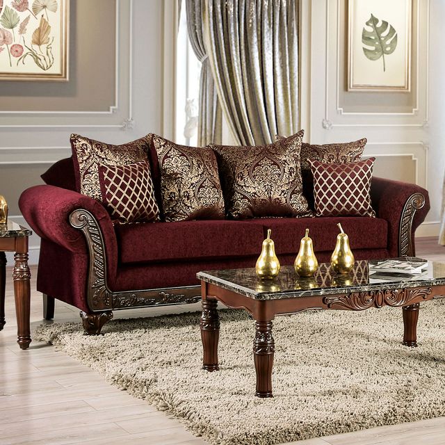Furniture of America® Letizia 2-Piece Walnut/Wine Sofa Set-1