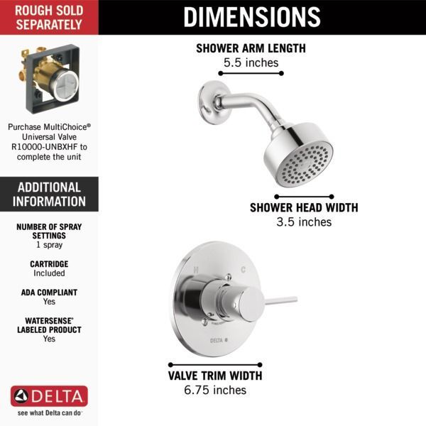 Delta Modern Monitor 14 Series Chrome Single Handle Lever Shower Trim-2