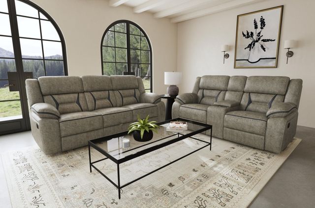 Elements International Engage Corral Gray Manual Reclining Loveseat with Console-1